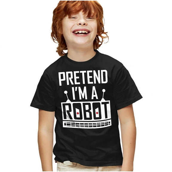Popfunk Halloween Pretend I'm A Robot Costume Kids T Shirt for Youth Boys and Girls, Black, Large