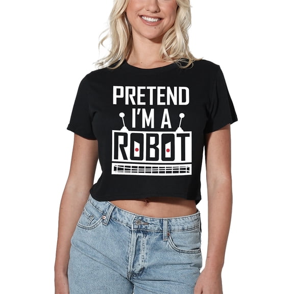 Popfunk Halloween Pretend I'm A Robot Costume Women's Crop Top T-Shirt, Black, Large