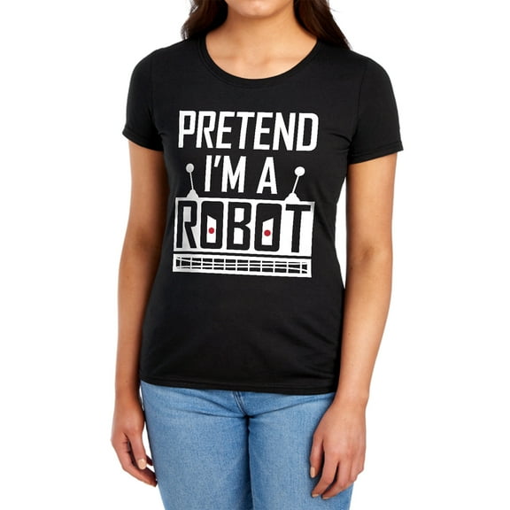 Popfunk Halloween Pretend I'm A Robot Costume Women's T Shirt, Black, Medium