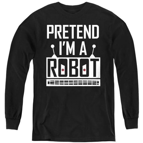 Popfunk Halloween Pretend I'm A Robot Costume Youth Long Sleeve T Shirt, Black, Medium