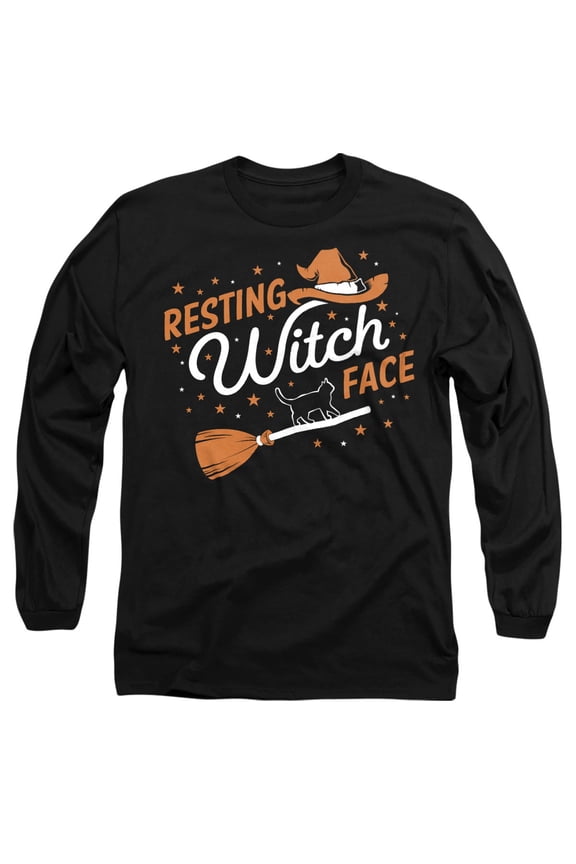 Halloween Resting Witch Face Unisex Adult Long-Sleeve T Shirt, Black, Large