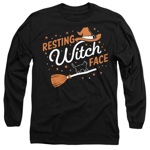 Popfunk Halloween Resting Witch Face Unisex Adult Long-Sleeve T Shirt, Black, Small