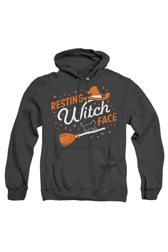 Halloween Resting Witch Face Unisex Adult Pull-Over Heather Hoodie, Black Heather, Small
