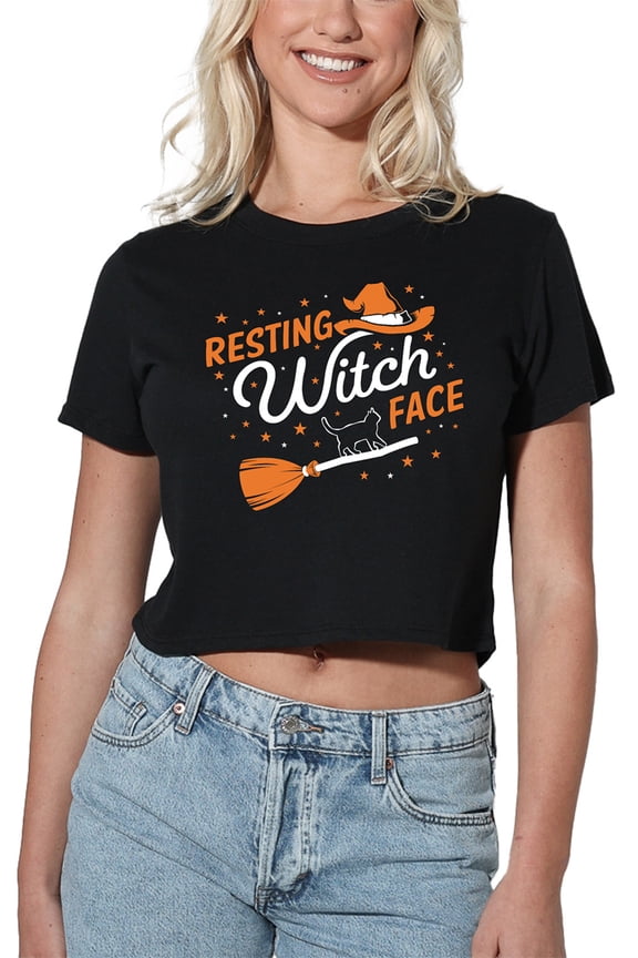 Halloween Resting Witch Face Women's Crop Top T-Shirt, Black, Large