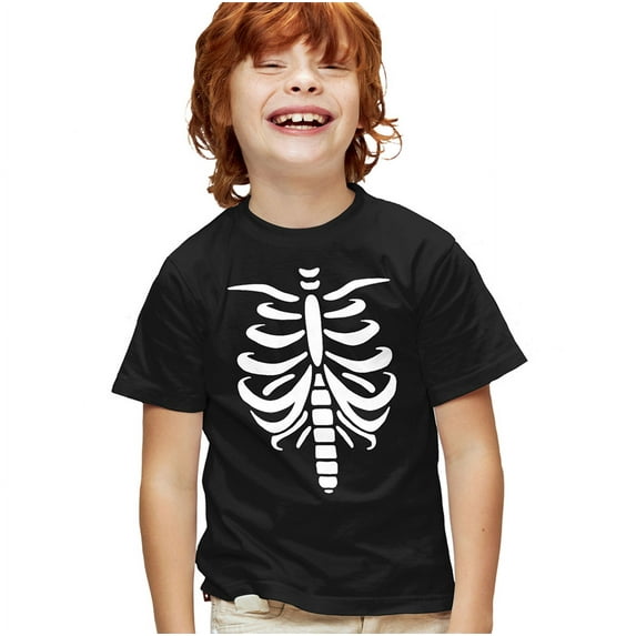 Popfunk Halloween Skeleton Costume Kids T Shirt for Youth Boys and Girls, Black, X-Small