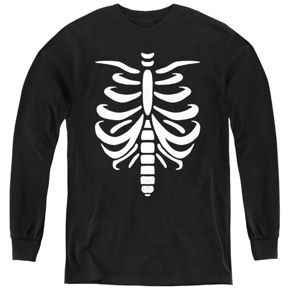 Popfunk Halloween Skeleton Costume Youth Long Sleeve T Shirt, Black, Medium