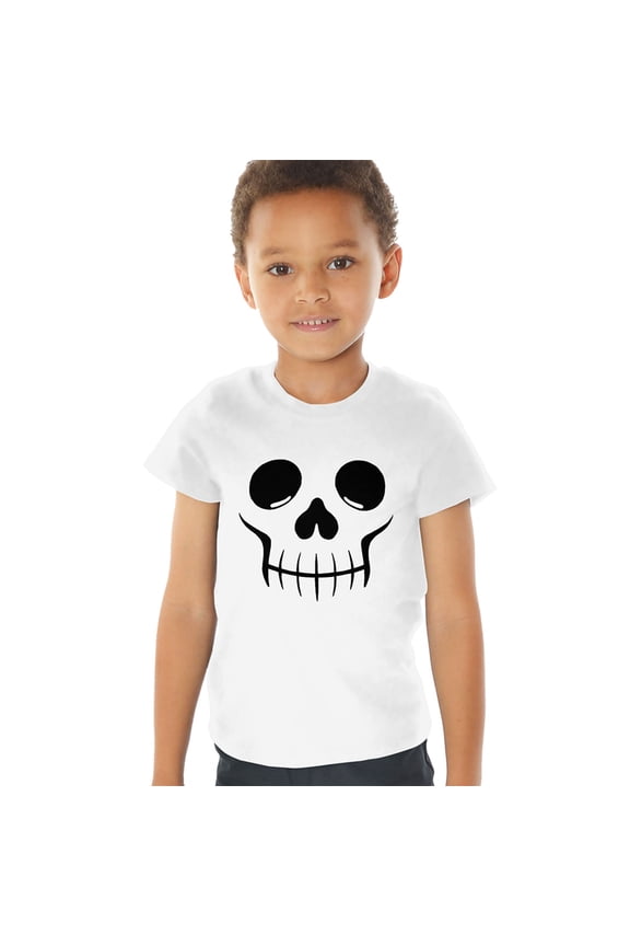 Popfunk Halloween Skull Costume Kids T Shirt (3) for Toddler Boys and Girls, White