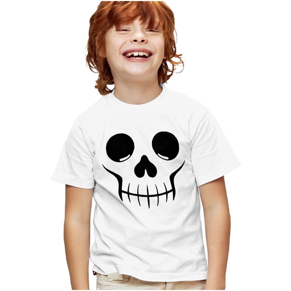 Popfunk Halloween Skull Costume Kids T Shirt for Youth Boys and Girls, White, Large