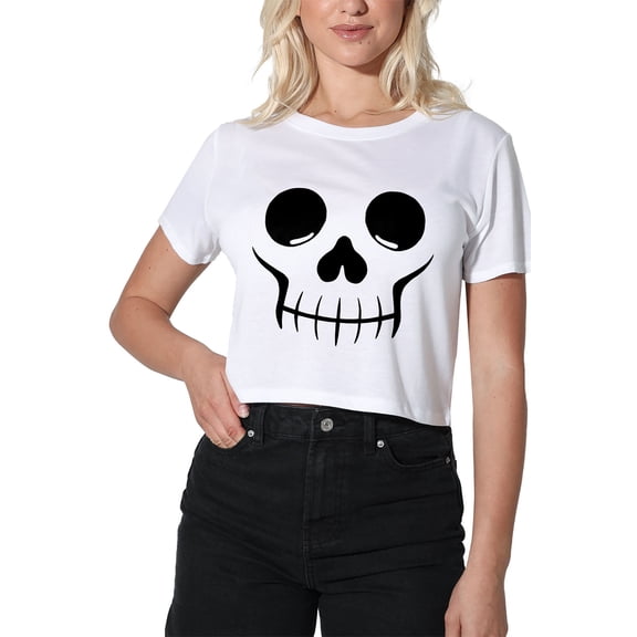 Popfunk Halloween Skull Costume Women's Crop Top T-Shirt, White, Large