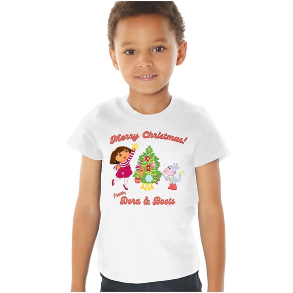 Popfunk Happy Holidays from Dora and Boots Kids T Shirt (2) for Toddler Boys and Girls, White