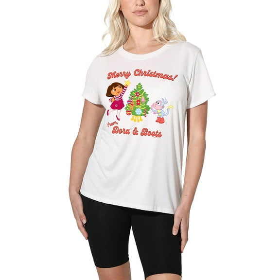 Popfunk Happy Holidays from Dora and Boots Women's Loose T-Shirt, White, 2X-Large