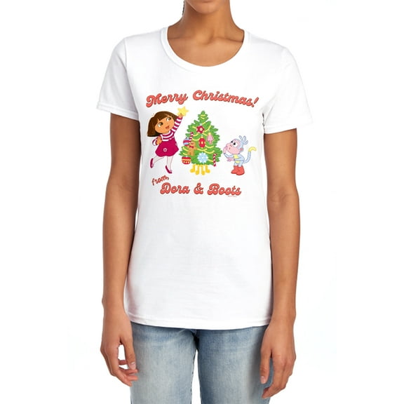 Popfunk Happy Holidays from Dora and Boots Women's T Shirt, White, Large