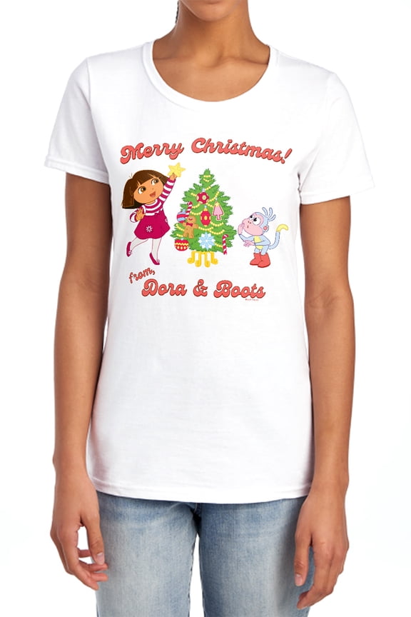 Popfunk Happy Holidays from Dora and Boots Women's T Shirt, White, Small