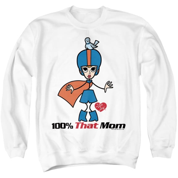 Popfunk I Love Lucy Mother's Day 100% THAT Mom Unisex Adult Crewneck Sweatshirt, White, X-Large
