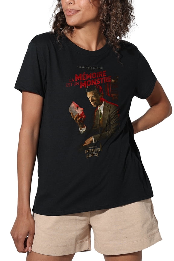 Popfunk Interview with The Vampire La Memoire Poster Women's Loose T-Shirt, Black, Medium