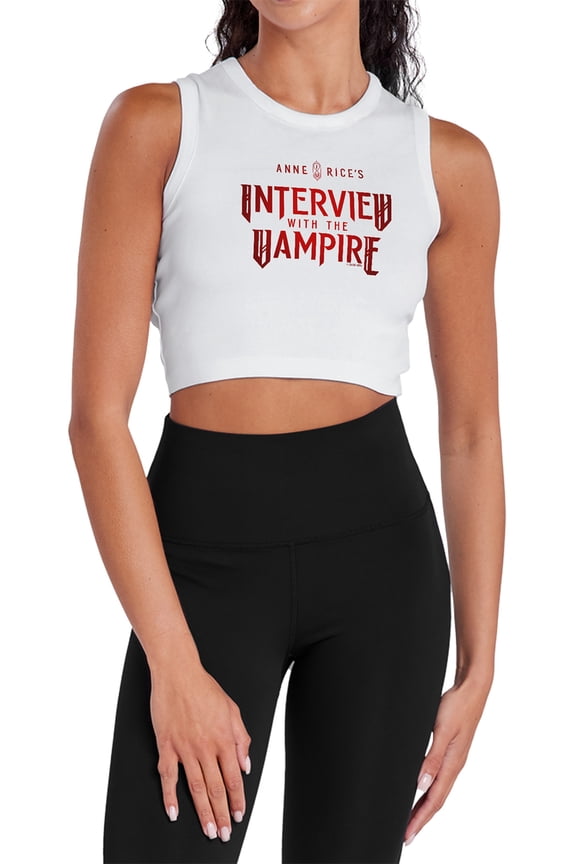 Popfunk Interview with The Vampire Red Logo Women's Sleeveless Crop Top Tank, White, Medium