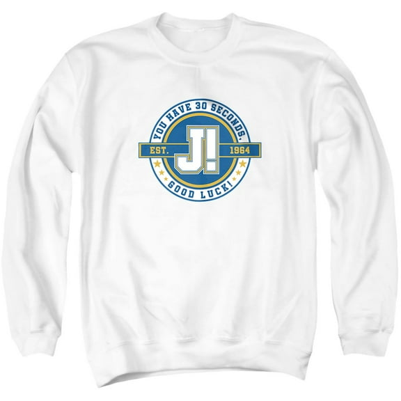 Popfunk Jeopardy 30 Second Varsity Unisex Adult Crewneck Sweatshirt, White, X-Large