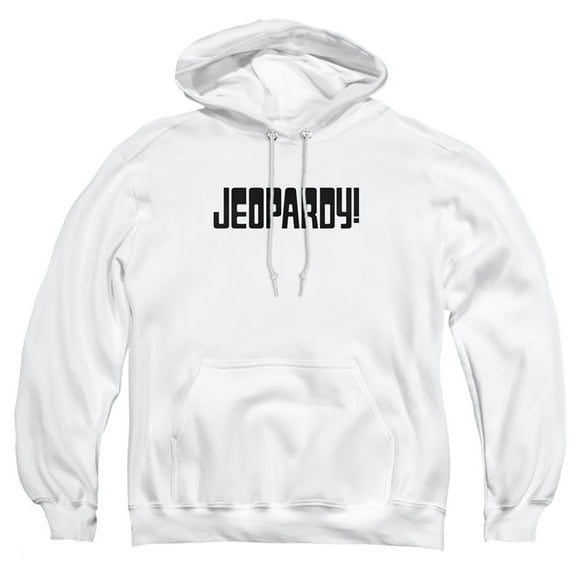 Popfunk Jeopardy Dark Logo Adult Pull-Over Hoodie, White, 2X-Large