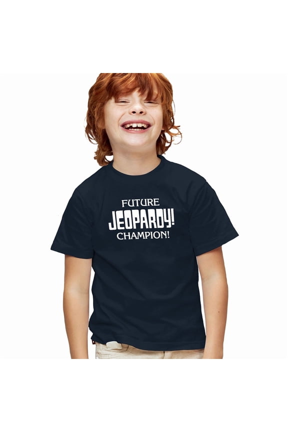 Popfunk Jeopardy Future Champion Kids T Shirt for Youth Boys and Girls, Navy, Small