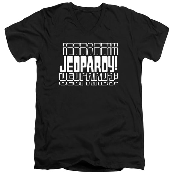 Popfunk Jeopardy Multiple Logo Unisex Adult V-Neck T Shirt (Large) Black