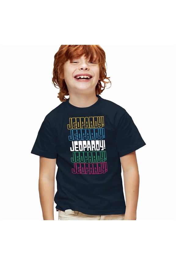 Popfunk Jeopardy Repeat Logo Kids T Shirt for Youth Boys and Girls, Navy, Medium
