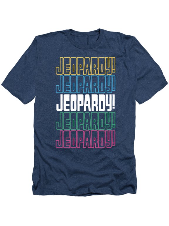 Popfunk Jeopardy Repeat Logo Unisex Adult Heather T Shirt, Navy Heather, Medium