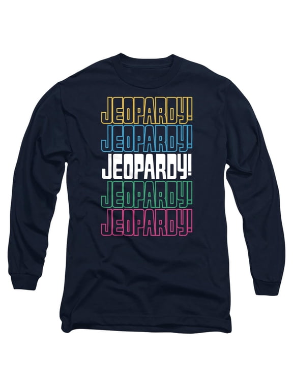 Popfunk Jeopardy Repeat Logo Unisex Adult Long-Sleeve T Shirt, Navy, Large