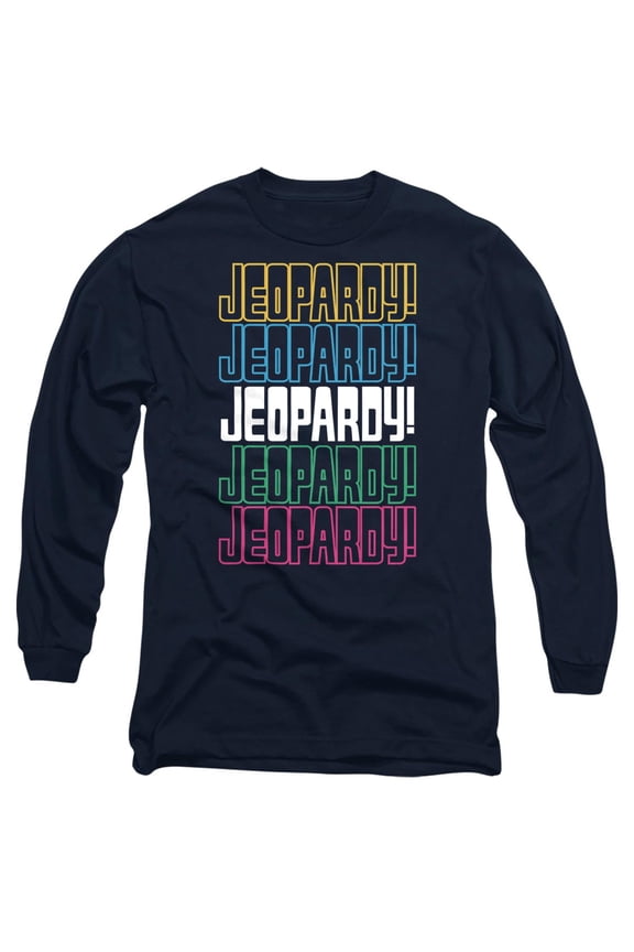 Popfunk Jeopardy Repeat Logo Unisex Adult Long-Sleeve T Shirt, Navy, Medium