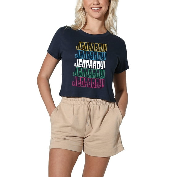 Popfunk Jeopardy Repeat Logo Women's Crop Top T-Shirt, Navy, X-Large