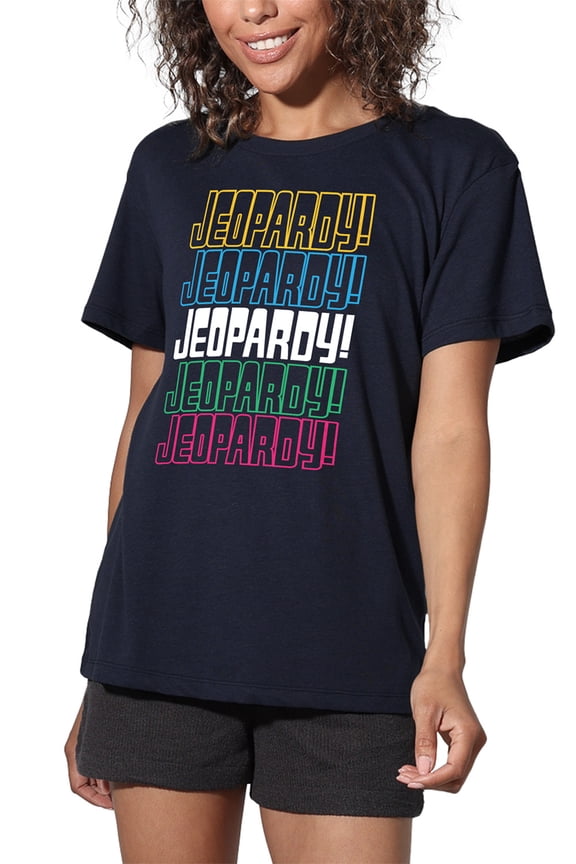 Popfunk Jeopardy Repeat Logo Women's Loose T-Shirt, Navy, Large