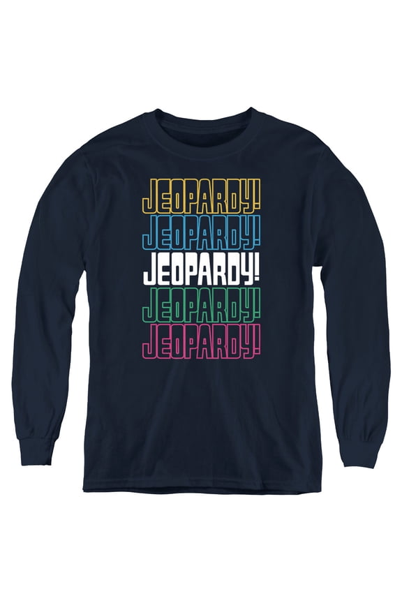 Popfunk Jeopardy Repeat Logo Youth Long Sleeve T Shirt, Navy, Large