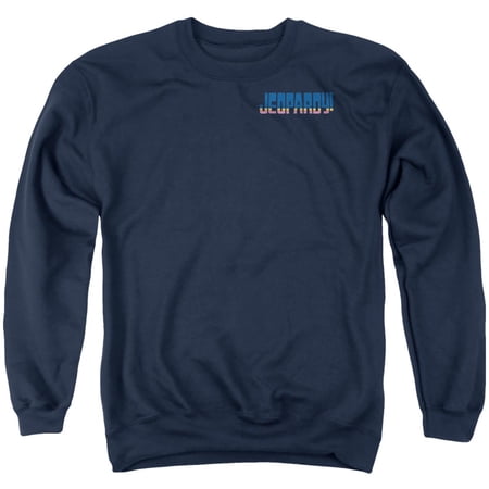 Popfunk Jeopardy Striped Logo Unisex Adult Crewneck Sweatshirt, Navy, 5X-Large