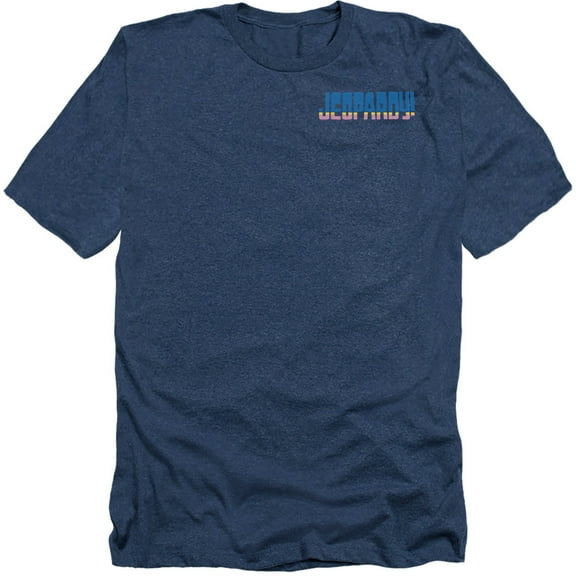 Popfunk Jeopardy Striped Logo Unisex Adult Heather T Shirt, Navy Heather, X-Large