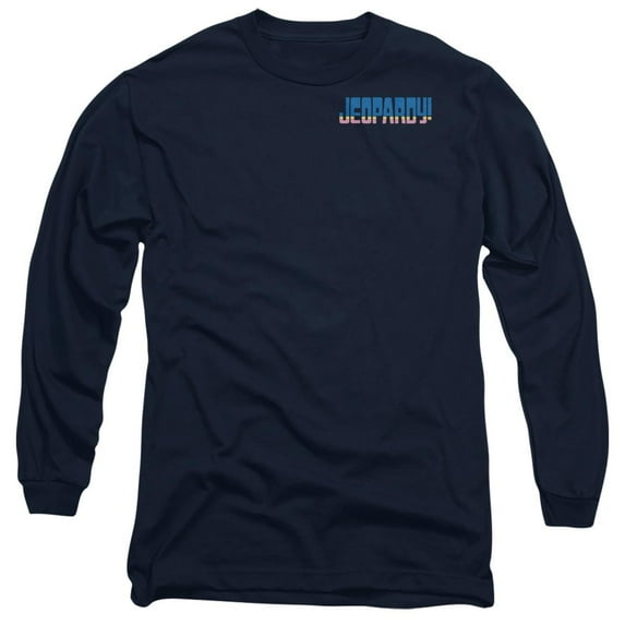 Popfunk Jeopardy Striped Logo Unisex Adult Long-Sleeve T Shirt, Navy, Medium