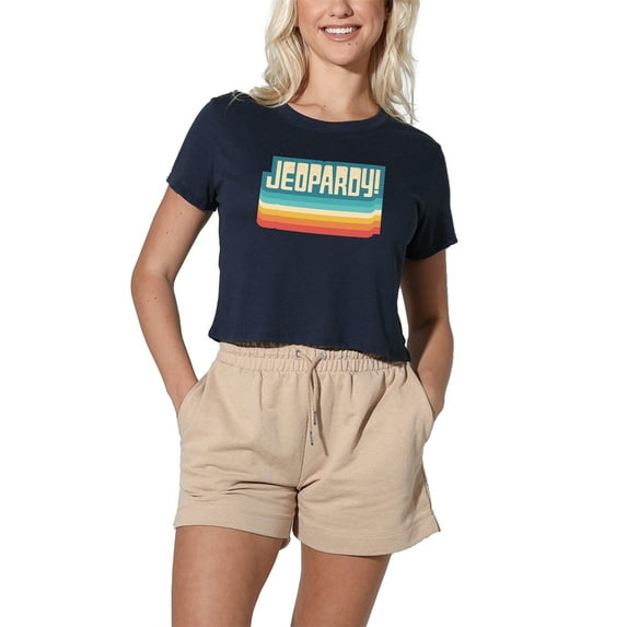 Popfunk Jeopardy Vintage Jeopardy Women's Crop Top T-Shirt, Navy, Large