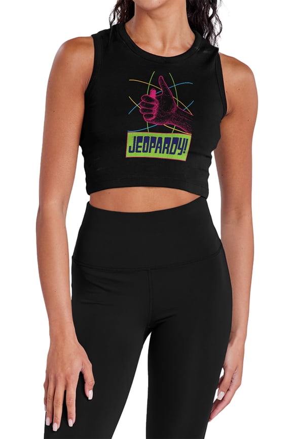 Popfunk Jeopardy What is.... Women's Sleeveless Crop Top Tank, Black, Small