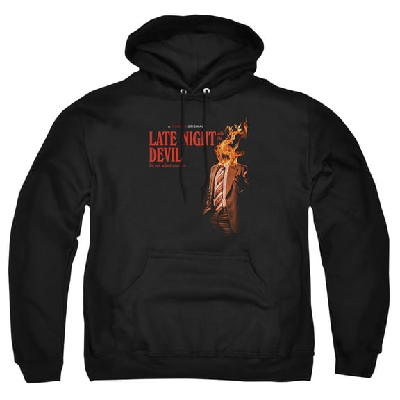 Popfunk Late Night with the Devil Fire Adult Pull-Over Hoodie, Black, Large