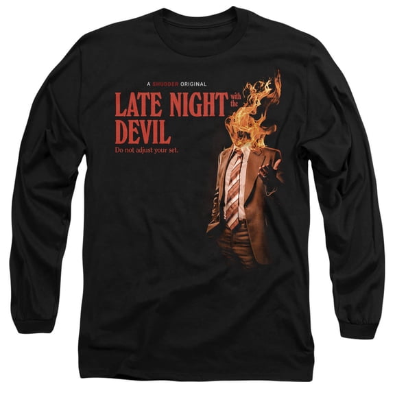 Popfunk Late Night with the Devil Fire Unisex Adult Long-Sleeve T Shirt, Black, Large