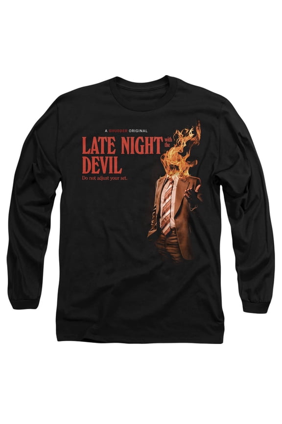 Popfunk Late Night with the Devil Fire Unisex Adult Long-Sleeve T Shirt, Black, Large
