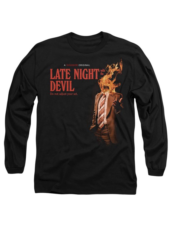 Popfunk Late Night with the Devil Fire Unisex Adult Long-Sleeve T Shirt, Black, Medium