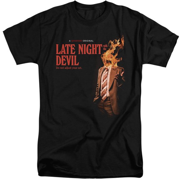 Popfunk Late Night with the Devil Fire Unisex Adult Tall T Shirt (X-Large) Black