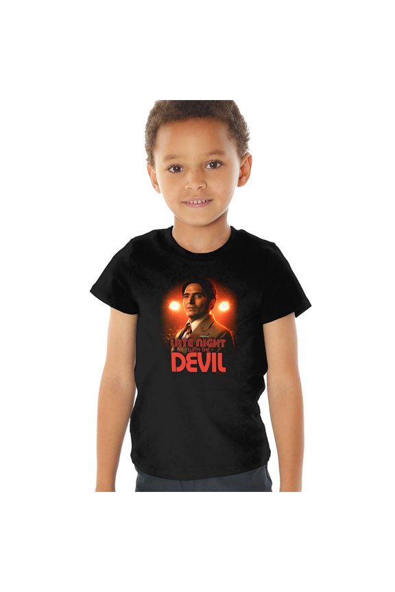 Popfunk Late Night with the Devil Portrait Kids T Shirt (2) for Toddler Boys and Girls, Black