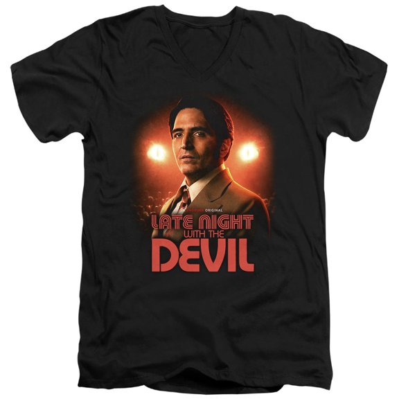 Popfunk Late Night with the Devil Portrait Unisex Adult V-Neck T Shirt (Medium) Black