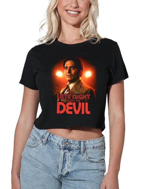 Popfunk Late Night with the Devil Portrait Women's Crop Top T-Shirt, Black, Medium