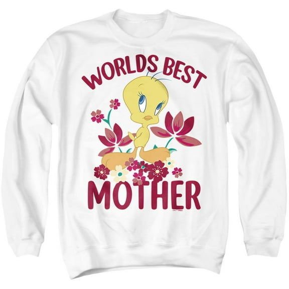 Popfunk Looney Tunes Mother's Day Tweety Worlds Best Mom Unisex Adult Crewneck Sweatshirt, White, Medium