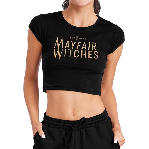 Popfunk Mayfair Witches Gold Logo Women's Cap Sleeve Baby Rib Crop Top, Black, Small