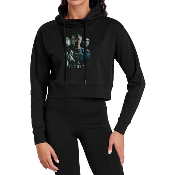 Popfunk Oddity Floating Heads Women's Cropped Hoodie Pullover Sweatshirt, Black, 2X-Large