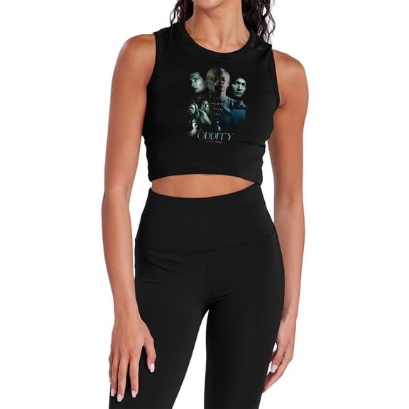 Popfunk Oddity Floating Heads Women's Sleeveless Crop Top Tank, Black, Small