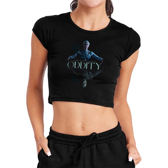 Popfunk Oddity Key Art Women's Cap Sleeve Baby Rib Crop Top, Black, Medium