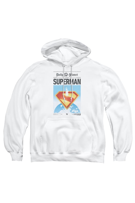 Popfunk Superman (2025) Daily Planet Front Page Adult Pull-Over Hoodie, White, 3X-Large
